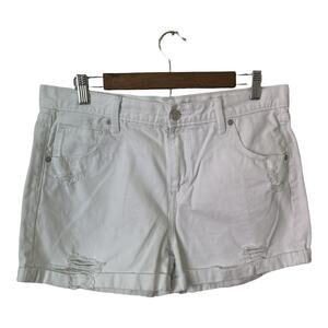 Mossimo Women's White Distressed Midi Boyfriend Denim Short,  size 10/30